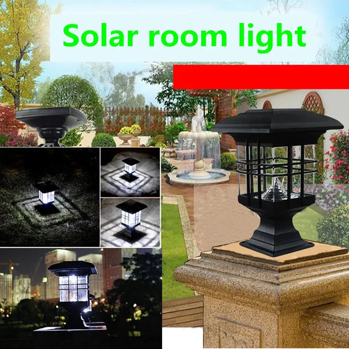 LED Solar Light Column Headlight Solar Powered Pillar Lamp Outdoor Waterproof Wall Light for Courtyard Garden Decor Light