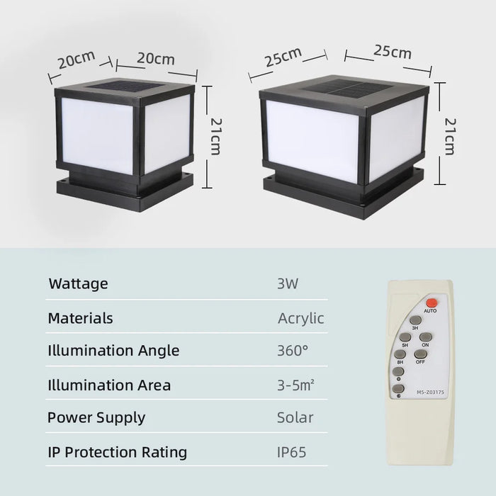 LED Solar Pillar Light Waterproof Solar Lights Outdoor Timed Remote Control Garden Sunlight for Fence Pathway Outdoor Decor Lamp