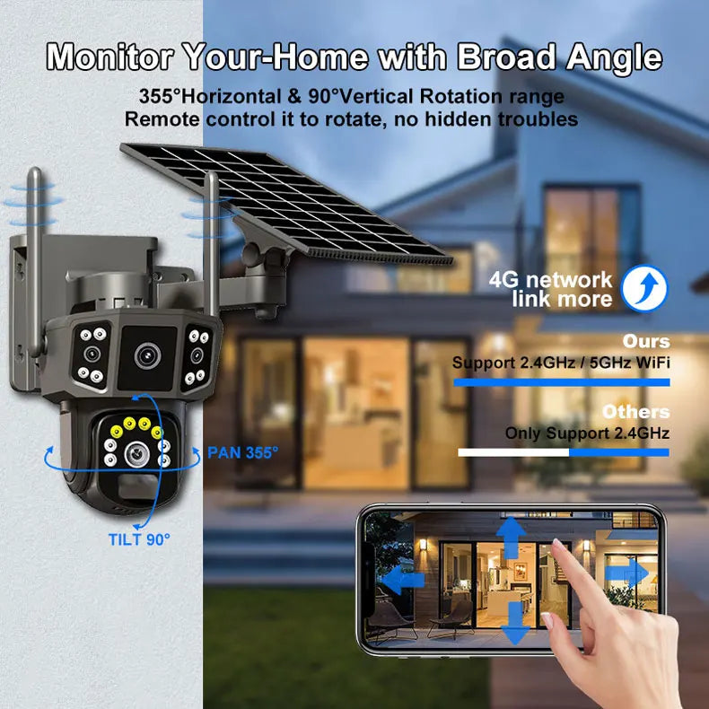 4G sim solar camera,4K dual lens, 10X,outdoor security network camera,wireless WIFI solar closed-circuit television,V380