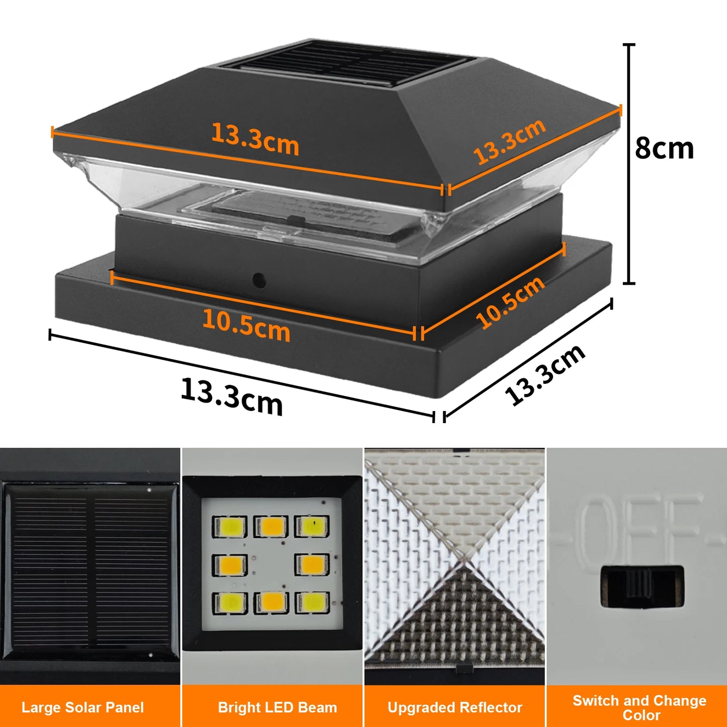 2PCs Solar Light Outdoor IP65 Solar Post Light Villa Column Lamp Fence Gate Pillar Head LED Lamp For House Gate Patio Garden