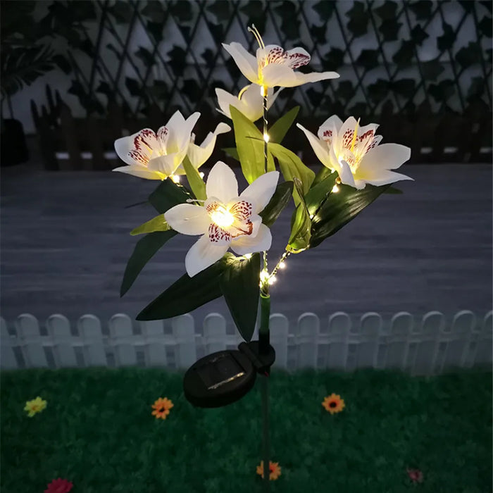 Solar Simulation Orchid Flower Lights Outdoor Lamp for Patio Lawn Garden Holiday Wedding Party Decoration Flower