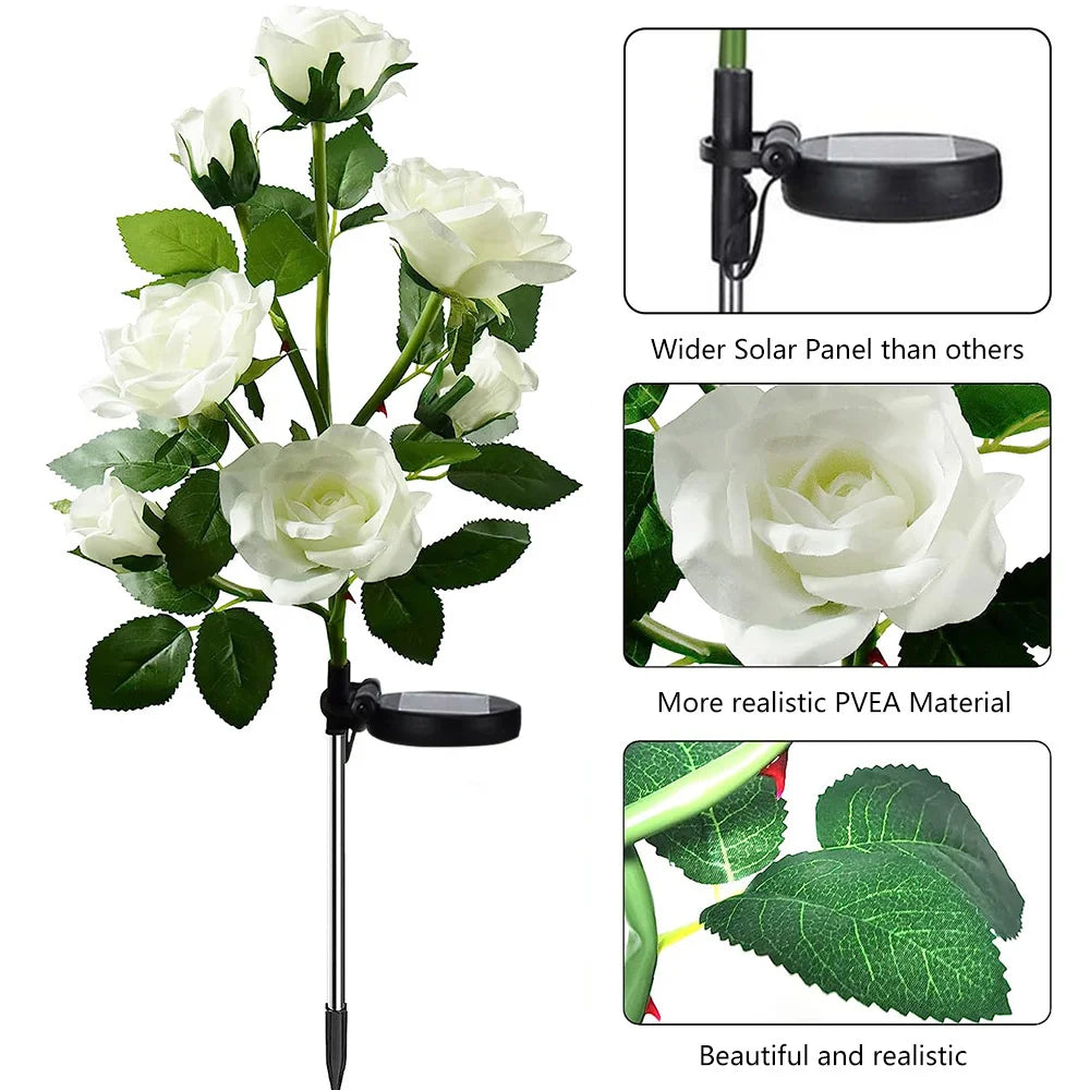 Solar Garden Lights Solar Flowers Rose Light Solar Powered Lights Outdoor Waterproof LED Outside Light for Patio Yard Decor