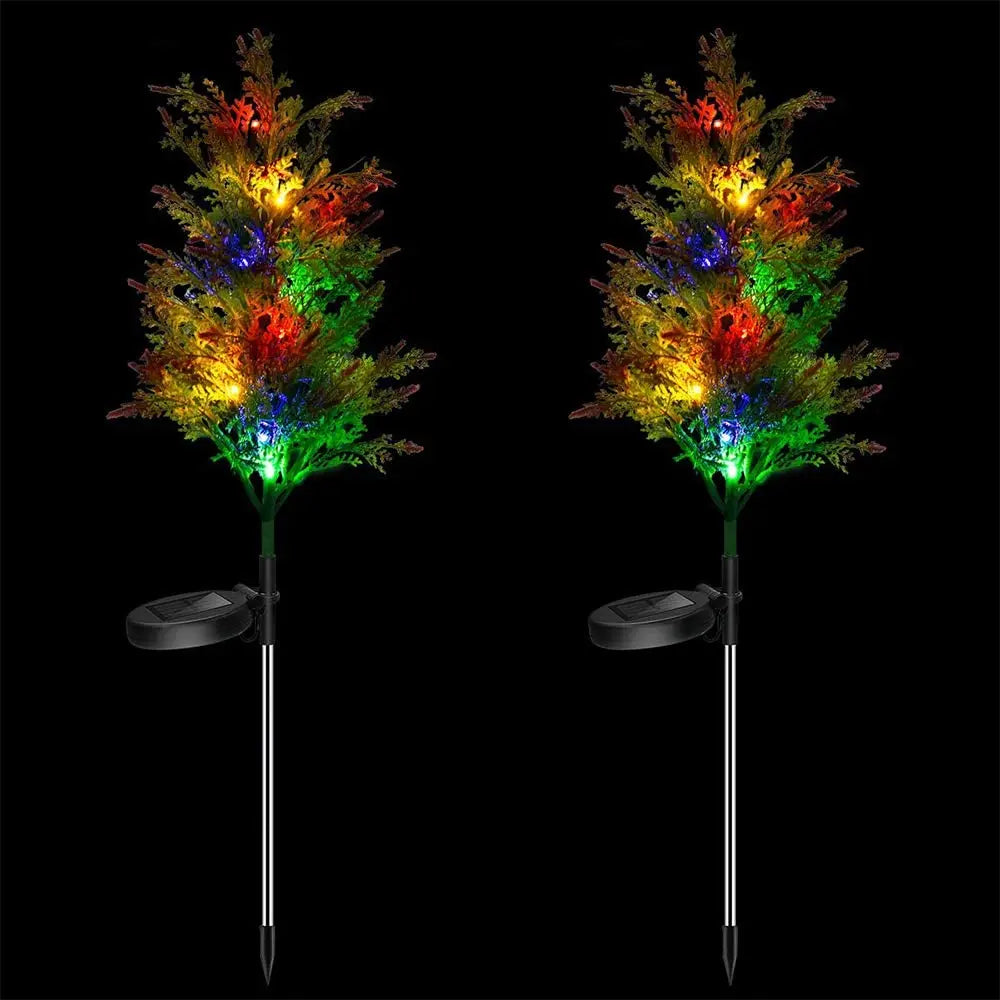 1pcs Solar Christmas Pine and Cypress Lawn Lamp LED Festive Garden Spike Decorative Standing Garden Lamp Waterproof Garden Spot