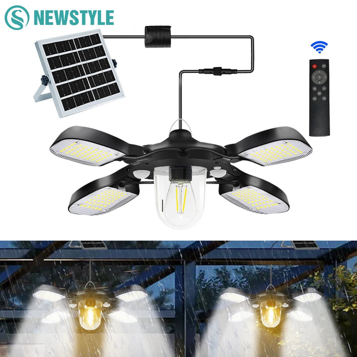 Solar Shed Light Indoor Outdoor with Motion Sensor Solar Pendant Light 5 Mode Timers Waterproof Gazebo Garage Shop Barn Home