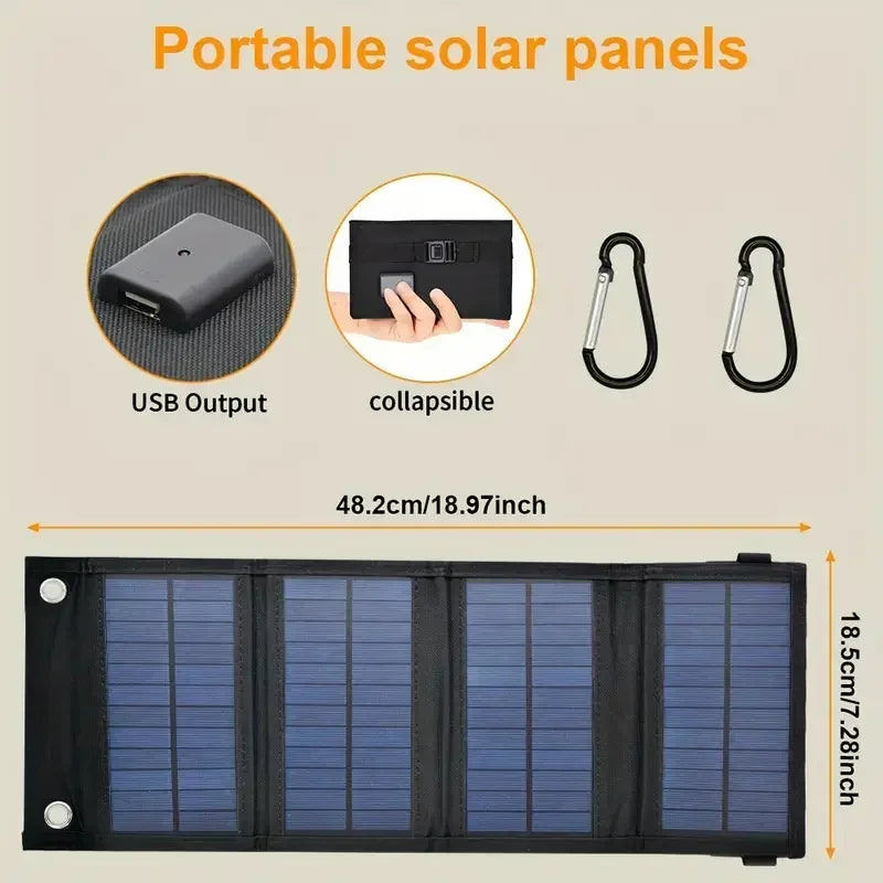 20W Foldable Solar Panel 5V USB Portable Battery Charger for Cell Phone Outdoor Waterproof Power Bank for Camping Accessories
