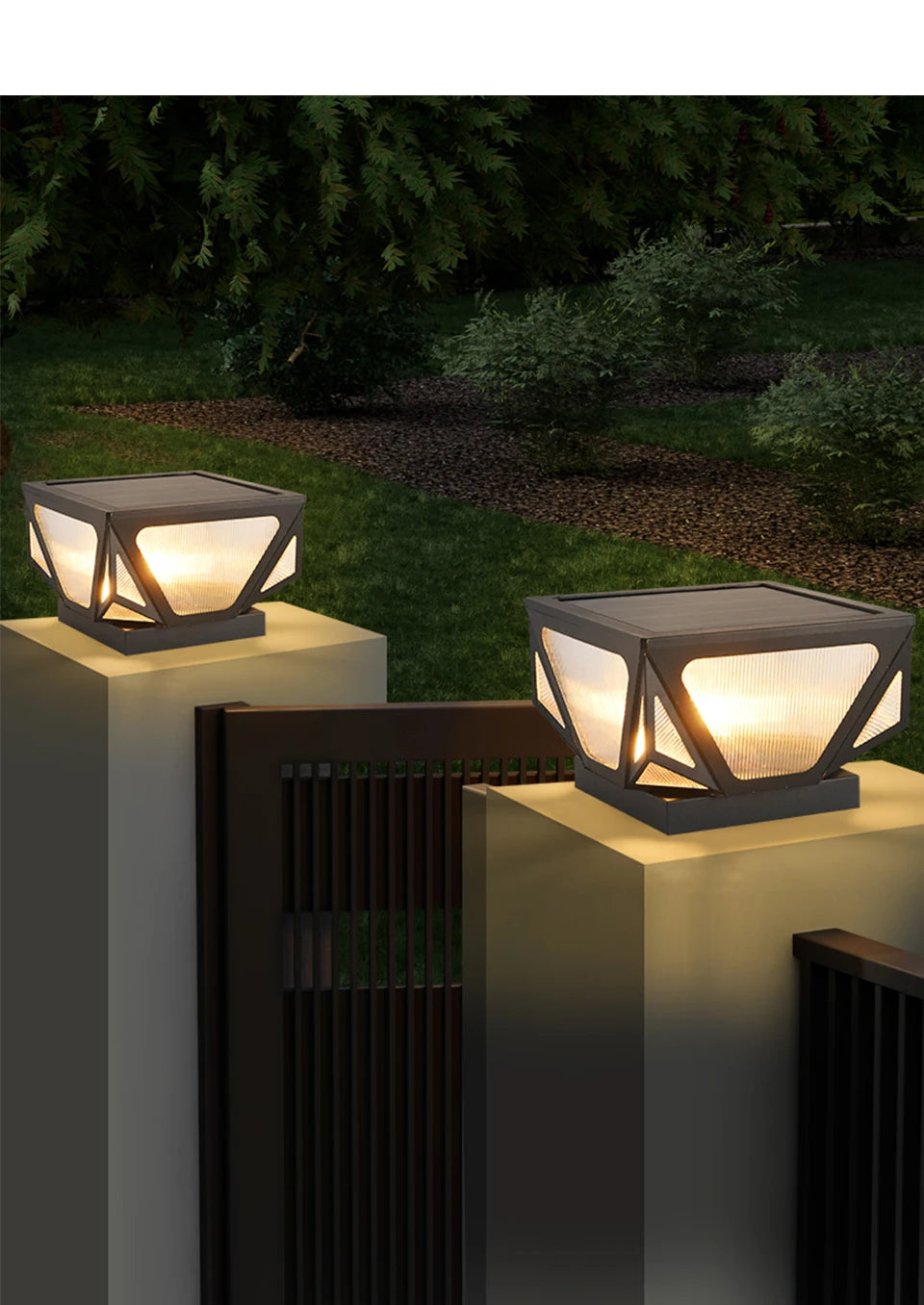 Outdoor Pillar Light Solar Powered Energy Saving IP65 Post Cap Lamp Auto Dusk-to-Dawn Sensor for Garden Villa Gate Pathway Fence