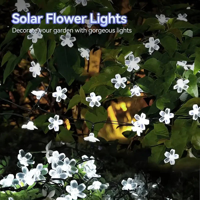 2025 Solar Flower String Lights 200LEDS Waterproof Solar Powered Fairy Lights 8 Modes Decorative Lights for Patio Fence Wedding