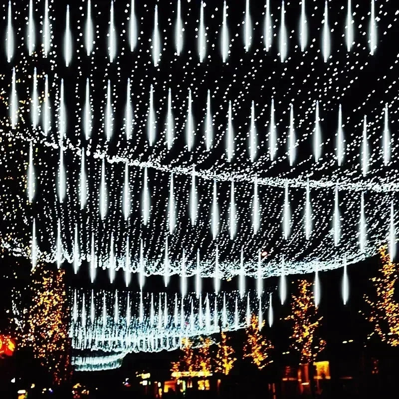 Solar Meteor Shower Light Christmas Tree Outdoor Falling Rain Drop String Lights for Street Wedding Party Garden Eave Decoration