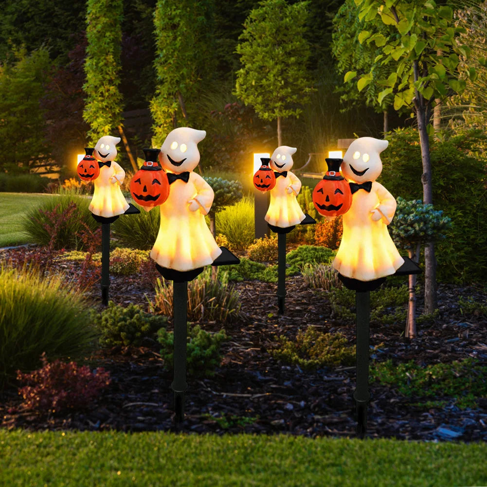 Outdoor Halloween Ghosts Pathway Light Waterproof Solar Pumpkin Stake Light for Christmas Halloween Party Decoration Night Light
