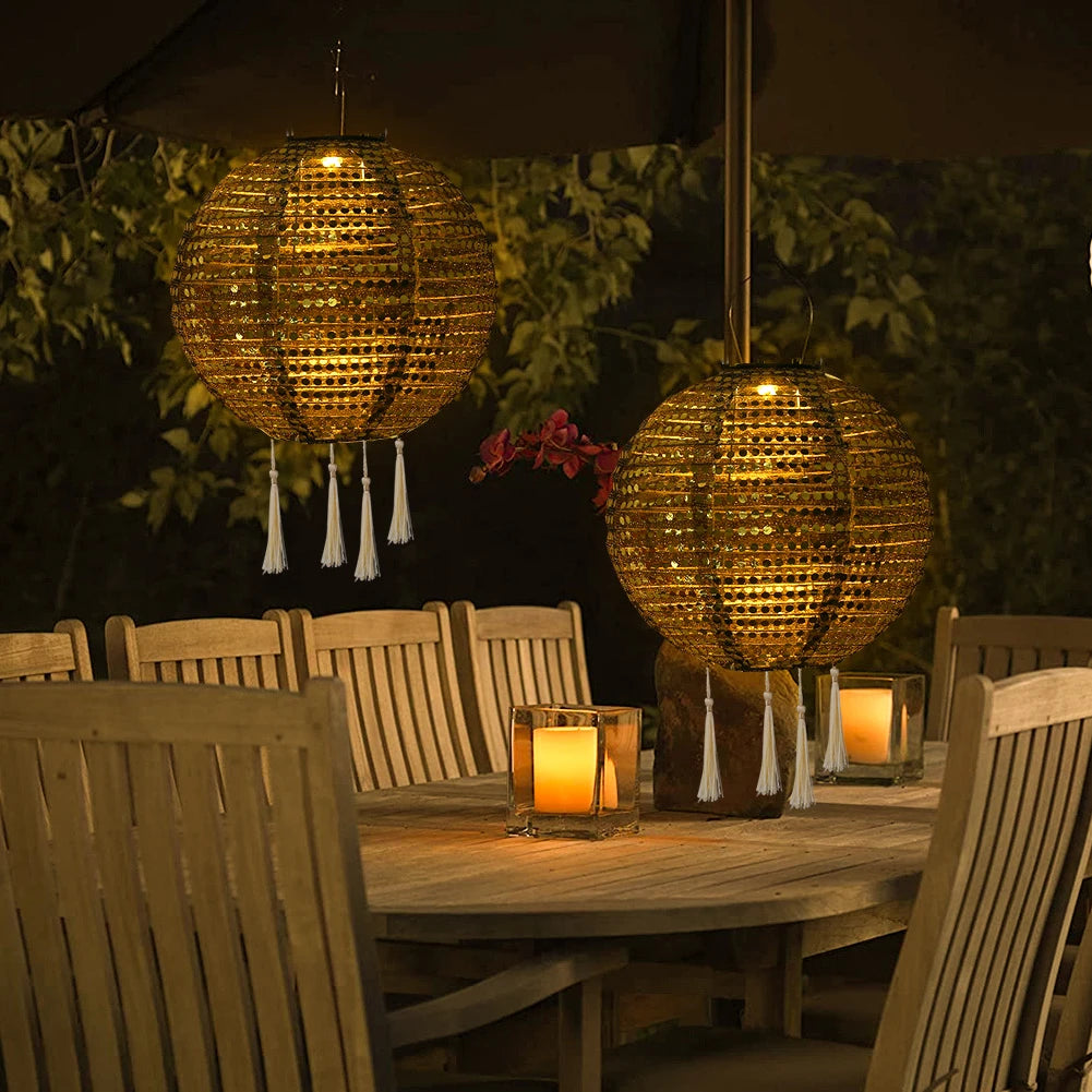 25cm LED Solar Lantern Lamp Solar Hanging Projection Lantern Waterproof Hanging Light Party Decor Outdoor Garden Decoration