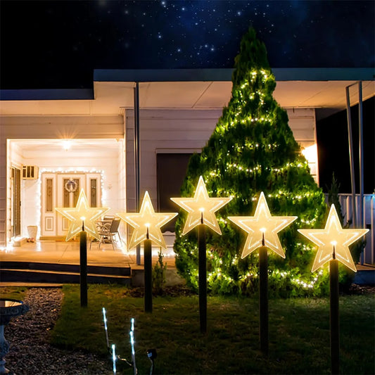 Solar Christmas Pathway Lights 5 Pack Solar Christmas Decor Star LED Lights Outdoor Waterproof Stake Lights Garden Walkway 731