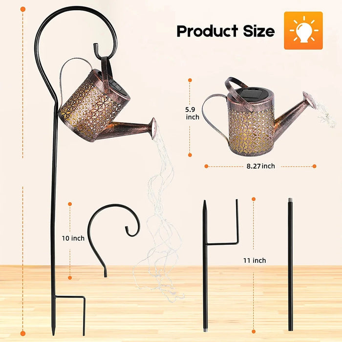 Outdoor Solar Watering Can Light Star Shower Garden Art LED String Light Pathway Patio Hanging Lantern Kettle Decorative Lamp