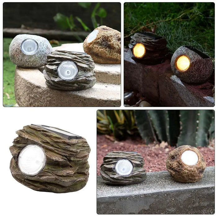 Solar Lights Stone Lamp Landscaping Outdoor Garden Waterproof Decorative Lighting Brown Patio