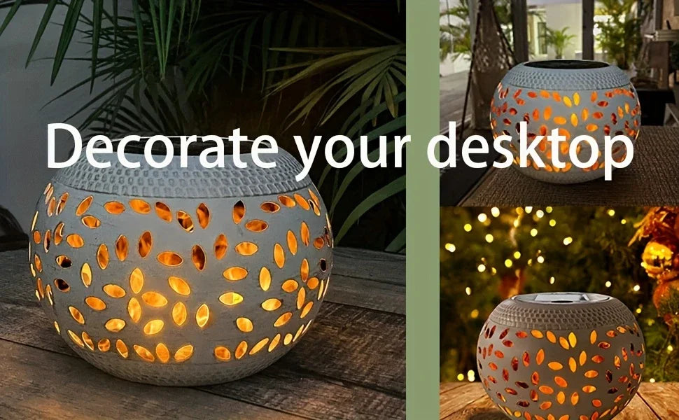 Solar Table Lanterns Outdoor Waterproof - LED Lamp White Metal Table Lights -Solar Powered Decorative Lantern for Desk Patio