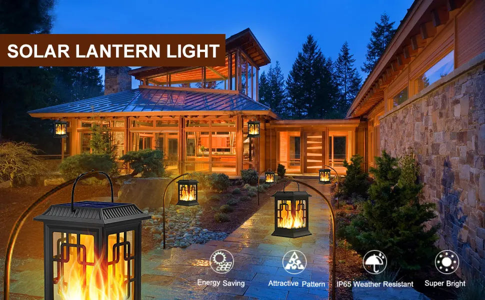 Solar Lanterns Outdoor Waterproof Flickering Flame Solar Lantern LED Hanging Lanterns Decorative Outdoor Solar Lights for Garden