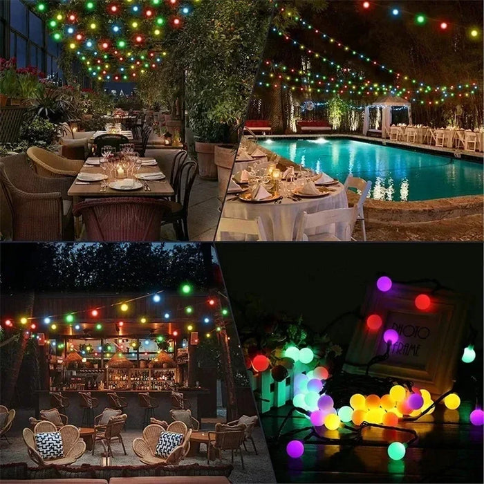 Solar Light String Festoon LED Round Ball Outdoor Garden Solar Garland Lamp for Wedding Party Camping Balcony Holiday Decoration
