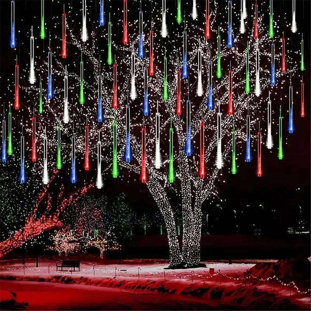 Outdoor Christmas Decoration 30/50cm Solar Meteor Shower Rain Holiday Light Led Light String for Tree Garden 8 Tube Fairy Light