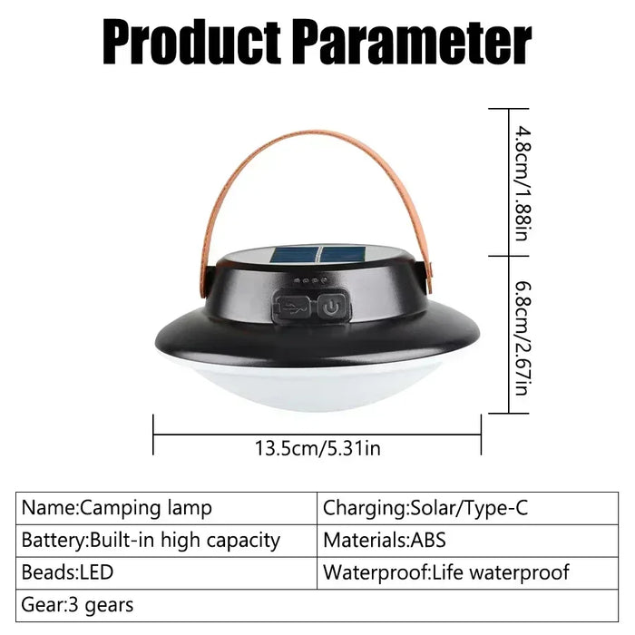 Solar LED Camping Light USB Rechargeable IP65 Lamp Outdoor Tent Hanging 4lighting Mode Lanterns Emergency Home Repair Work Light