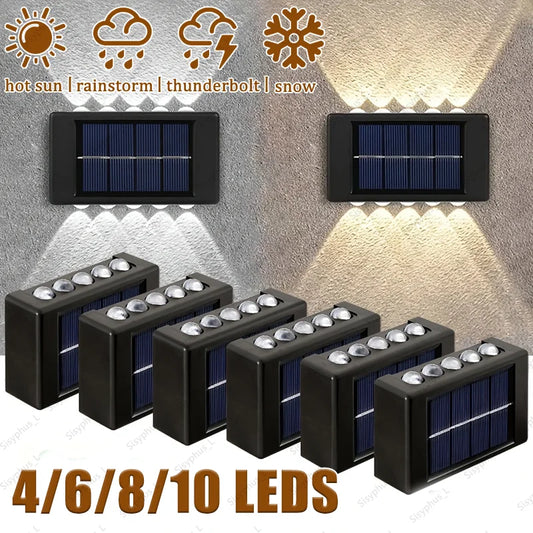 4/6/8/10LED Solar Wall Lamp Outdoor Waterproof Up and Down Luminous Lighting for Garden Fence Decoration Sunlight Light