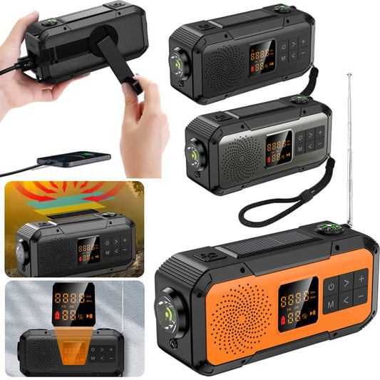 AM/FM/WB/NOAA Emergency Radio Hand Crank Solar Powered Radio Multifunction Weather Radio with BT Flashlight SOS for Outdoor