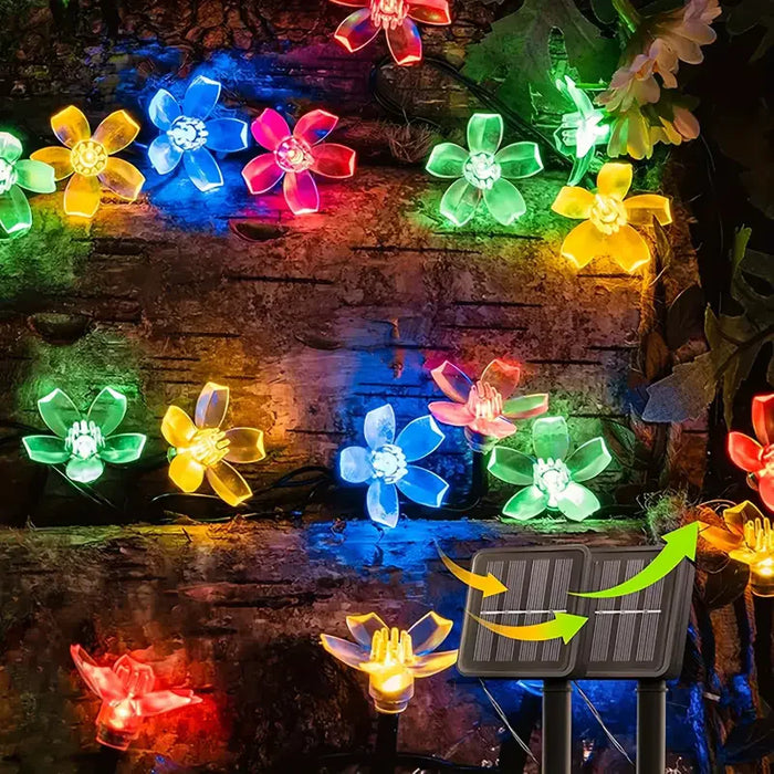 2025 Solar Flower String Lights 200LEDS Waterproof Solar Powered Fairy Lights 8 Modes Decorative Lights for Patio Fence Wedding