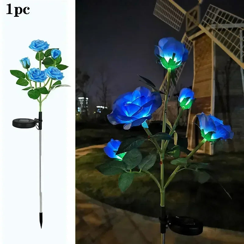 LED Outside Light for Patio Yard Decor Solar Powered Lights Outdoor Solar Garden Lights Solar Flowers Rose Light Waterproof