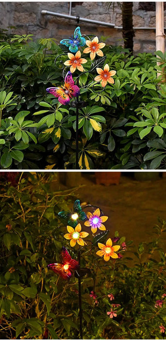 Solar Garden Lights Flowers Insect Decorative Garden Stakes Sun Lamp Waterproof Metal Yard Art Decor For Outside Lawn Yard Patio