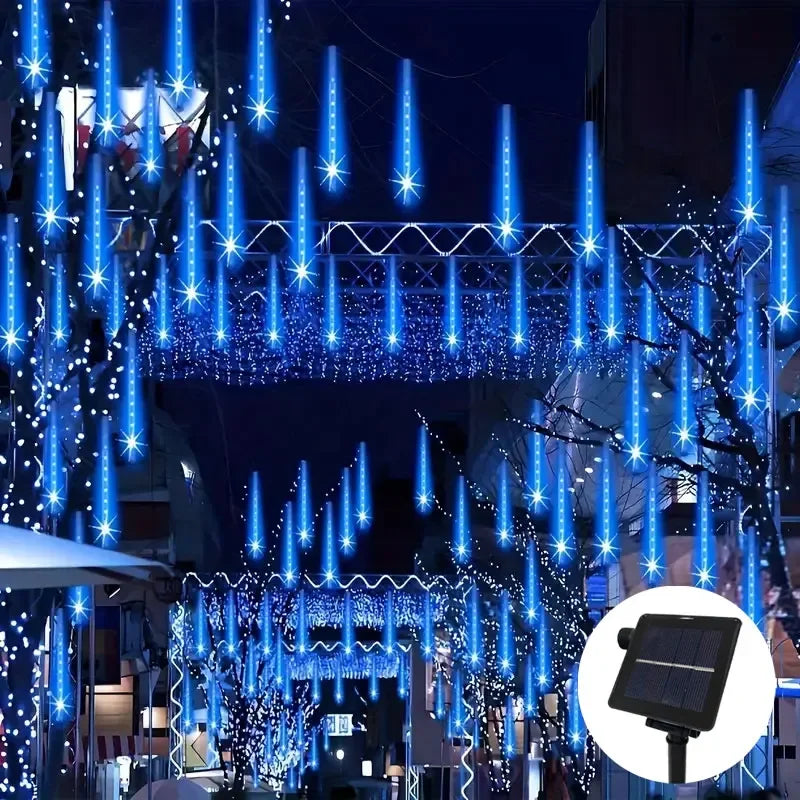 Solar Meteor Shower Light Christmas Tree Outdoor Falling Rain Drop String Lights for Street Wedding Party Garden Eave Decoration