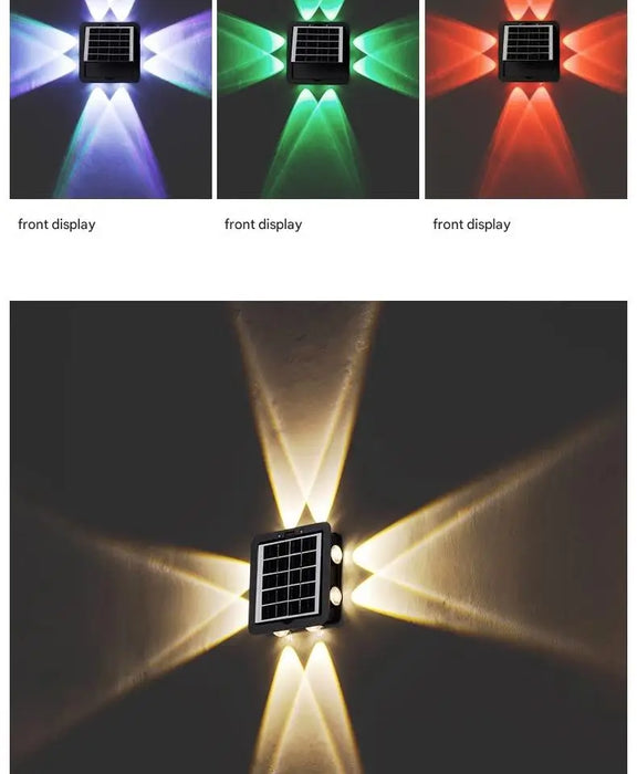 Solar Outdoor Ambient Wall Lamp Four Sided Lighting for Courtyard Garden Porch Front Door Staircase Waterproof Solar Fence Light