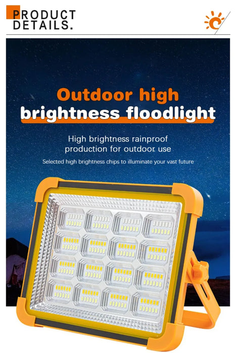 NEW 200-800W Outdoor Solar LED Floodlight Emergency Lighting Rechargeable Outdoor Camping Portable Waterproof Fishing Spotlight