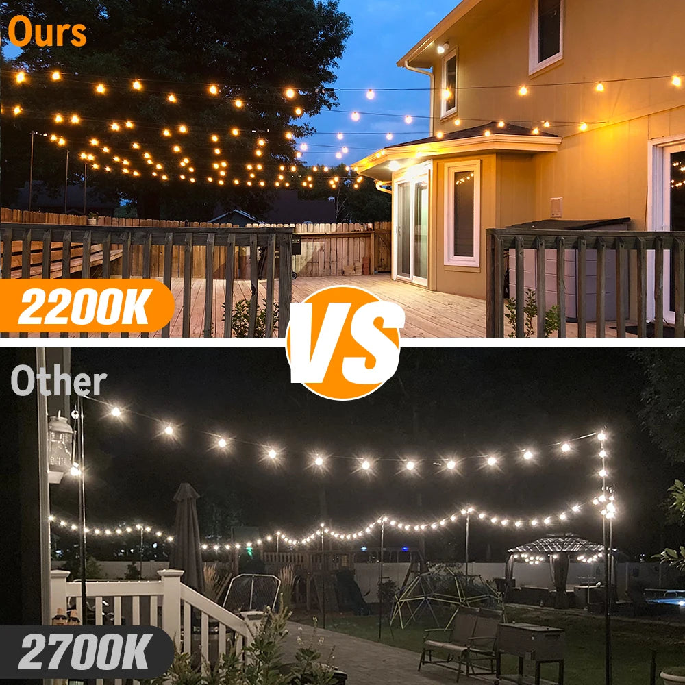 Solar String Lights Outdoor G40 Patio Lights Solar Powered Fairy Lights With Remote Weatherproof Hanging Lights For Holiday Back