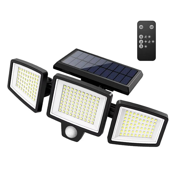 Solar Security Lights 210 LED 3 Head Motion Sensor Flood Light w/ Remote Waterproof 270° Wall Light with 3 Modes for Garage Yard