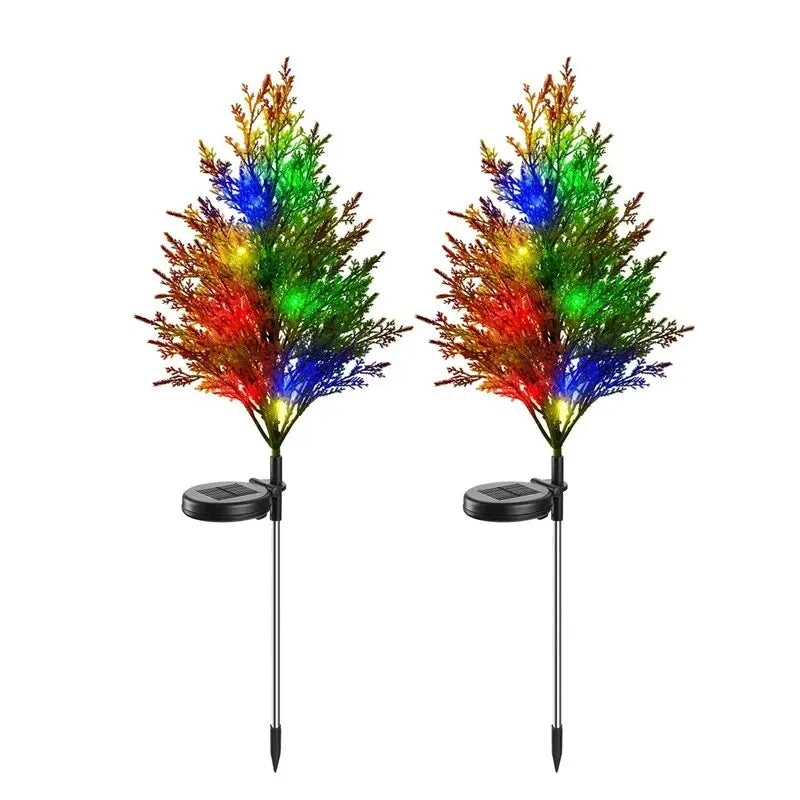 1pcs Solar Christmas Pine and Cypress Lawn Lamp LED Festive Garden Spike Decorative Standing Garden Lamp Waterproof Garden Spot