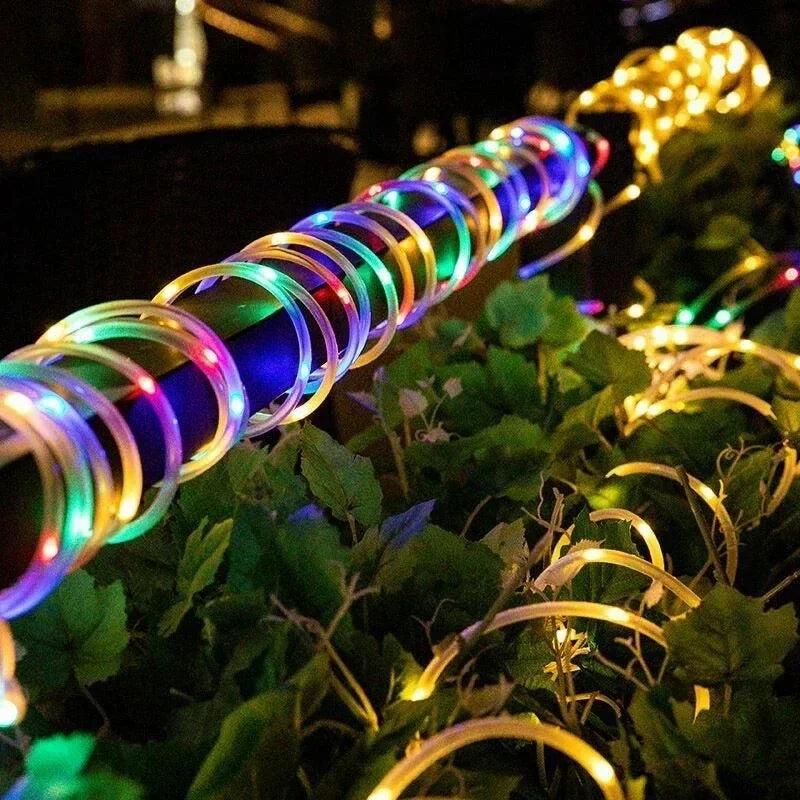 Solar Outdoor Fairy Lights LED Festoon Tube Rope String Light Summer Garden Fence Wedding Party Balcony Decoration Solar Garland