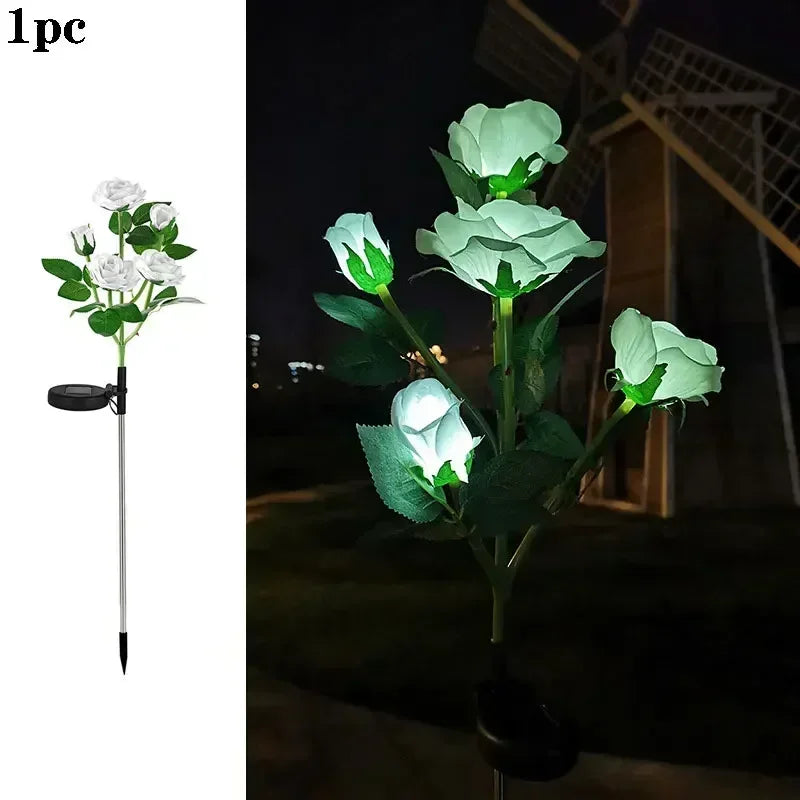 LED Outside Light for Patio Yard Decor Solar Powered Lights Outdoor Solar Garden Lights Solar Flowers Rose Light Waterproof