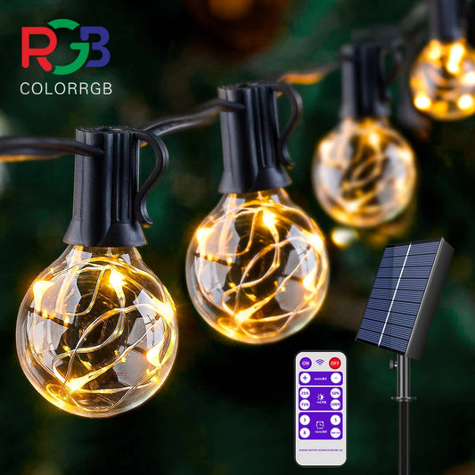 Solar Patio String Light G40,8 Light Modes, Outside Weatherproof Hanging Lights for Backyard Bistro Balcony Pergola Party Decor