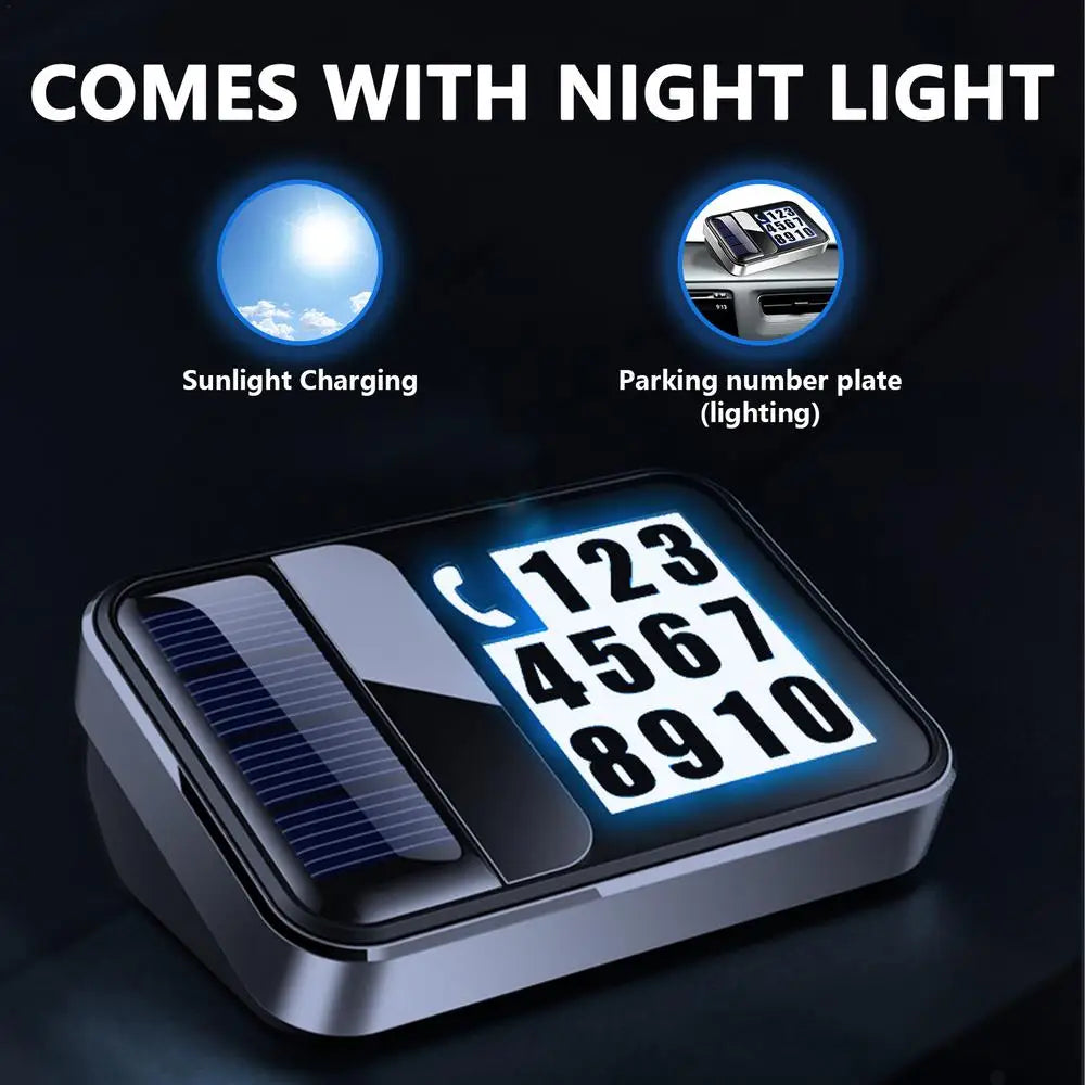 Car Solar Charging Parking Number Plate Luminous LED Digital Temporary Parking Card Auto Stop Phone Number Card For Car Supplies