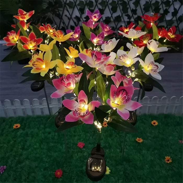 Solar Simulation Orchid Flower Lights Outdoor Lamp for Patio Lawn Garden Holiday Wedding Party Decoration Flower