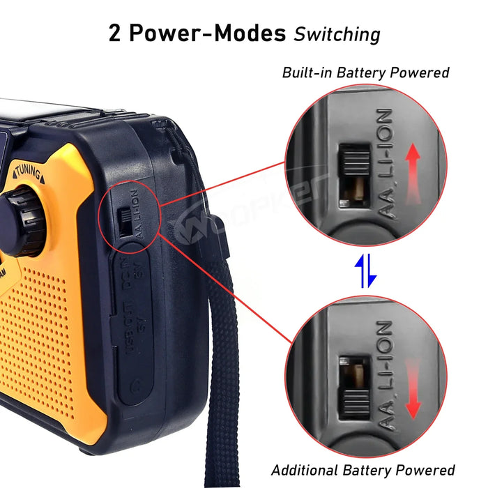 E09 Emergency Radios Output 5V/2A AM/ FM Radio Solar Hand Crank USB Rechargeable Torch Reading LED Lamp SOS Alarm Power Bank