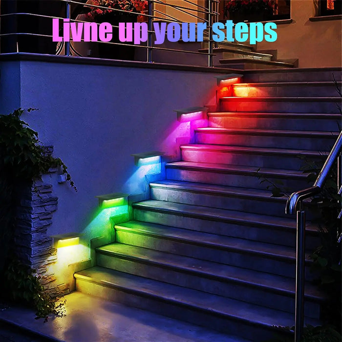4pcs Solar Deck Lights Outdoor Stairs Fence Yard Patio Step Lamp Waterproof Led RGB Garden Terrace Guardrail Pathway Solar Light
