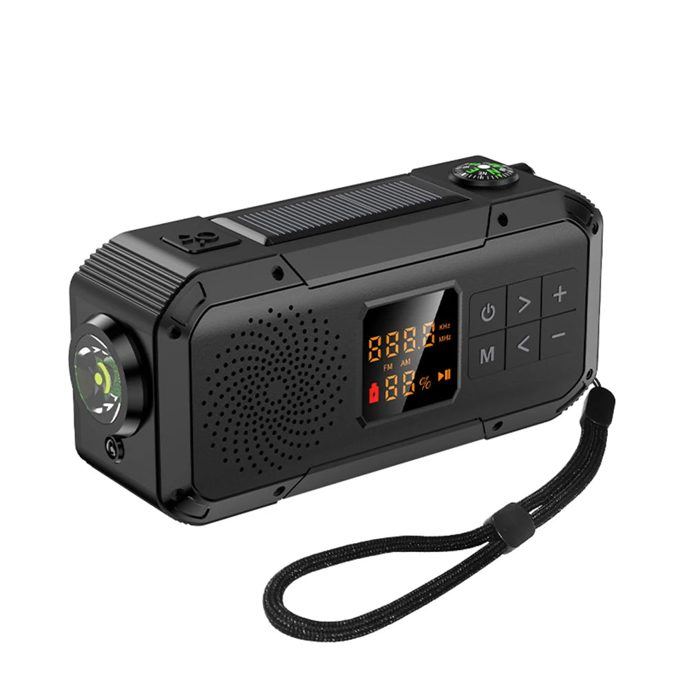 AM/FM/WB/NOAA Emergency Radio Hand Crank Solar Powered Radio Multifunction Weather Radio with BT Flashlight SOS for Outdoor