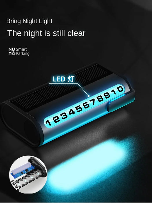 Solar Charging Car Parking Number Plate Luminous Auto Parking Card Temporary Stop Phone Number Card for Car Decoration Accessory