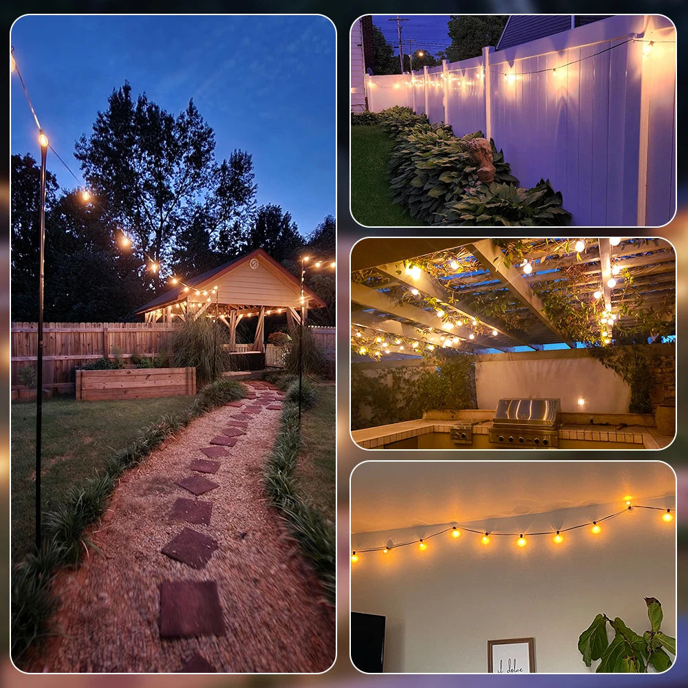 Solar String Lights Outdoor G40 Patio Lights Solar Powered Fairy Lights With Remote Weatherproof Hanging Lights For Holiday Back