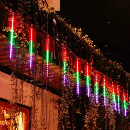 Solar Meteor Shower Rain LED String Lights 8 Tubes Street Garlands Christmas Tree Decorations for Outdoor Fairy Garden Lights