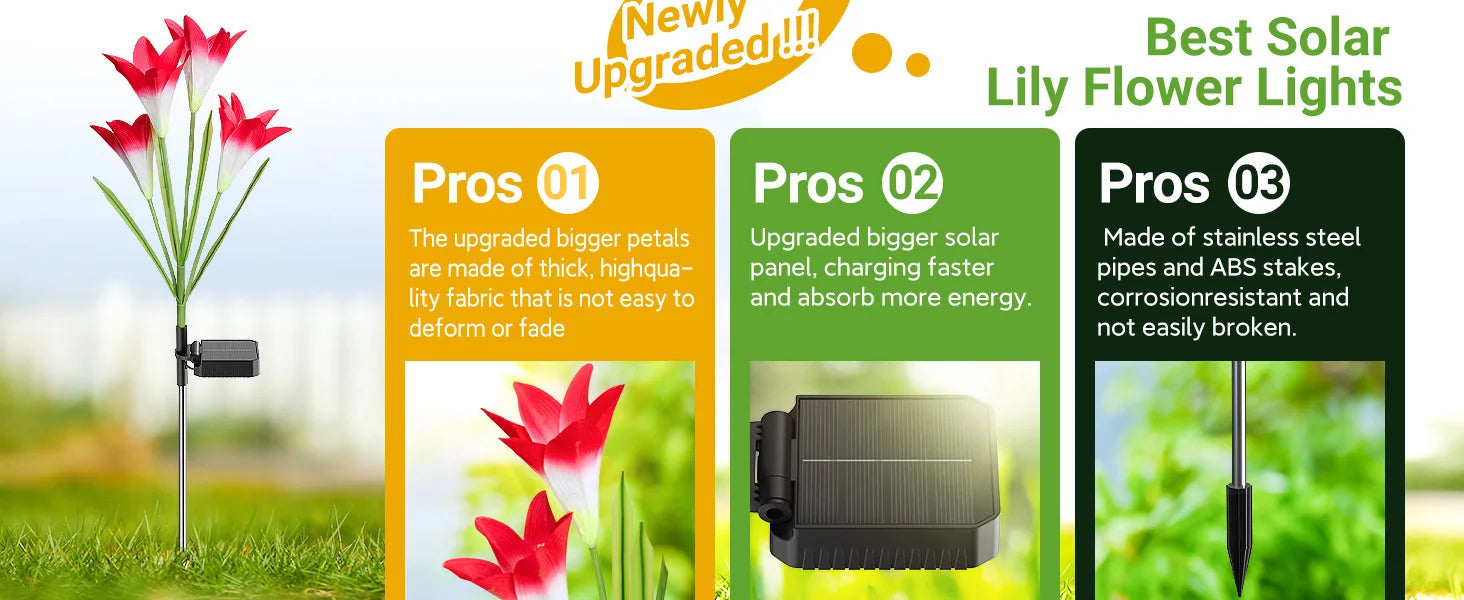 Outdoor Solar Lights Solar Garden Lawn Lights Bigger Lily Flowers landscape lighting for Outdoor Patio Yard Garden Decoration
