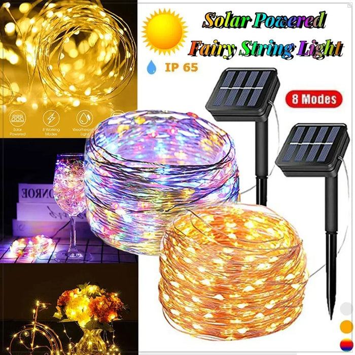 Christmas Decoration 300LED Solar String Lights Outdoor Waterproof Copper Wire Fairy Lights 8 Modes Suitable for Wedding Party