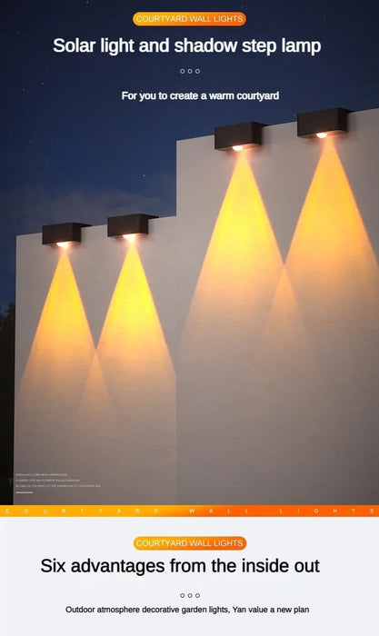 Solar Wall Lights Outdoor Square Solar Wireless Wall Mount Lights IP65 Waterproof Outdoor Wall Lamps Decorative for Garden