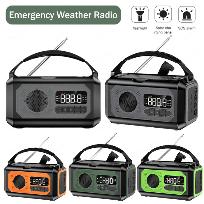 Solar Hand Crank 12000mAh Multifunction Emergency Weather Radio Reading Lamp Power Bank SOS Alarm Radio Receiver