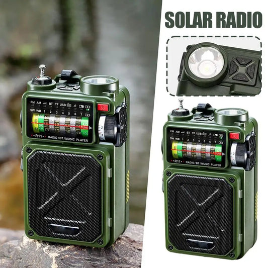 Portable Bluetooth Solar Radio USB Playback TF Card Solar Power Bank Hand-cranked Flashlight Full-band Radio Camping Accessories