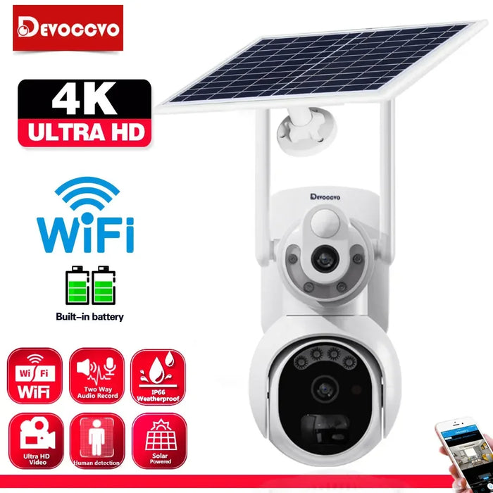 Solar Wireless PTZ Security Camera Auto Traking Outdoor 4K HD Wifi Battery CCTV Video Surveillance Camera Color Night Vision 8MP